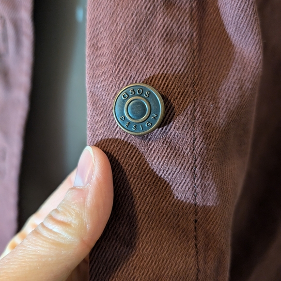 ASOS Denim Oversized Shacket Red Maroon Cotton Shirt Button Jacket - Picture 6 of 7